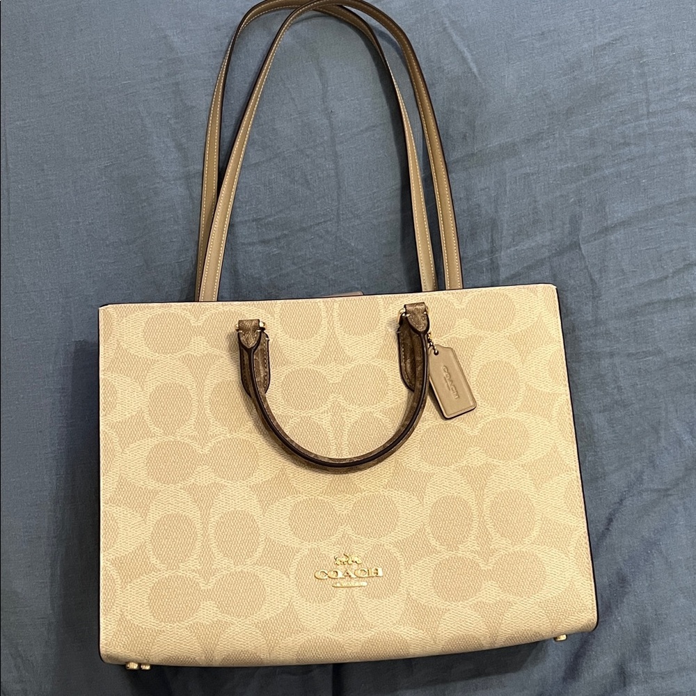 Coach Cream and Brown Signature Tote